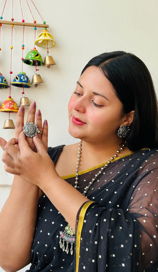 Ziya oxidised stud earrings and ring set