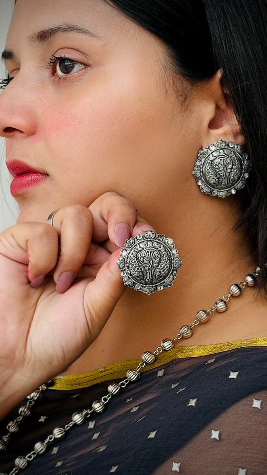 Lina Oxidised Stud Earrings (without ring)