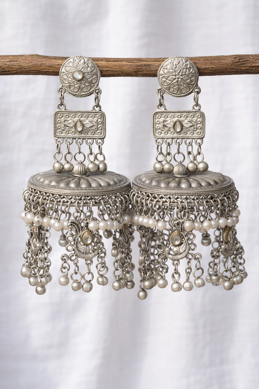 Arin big oxidised jhumkas