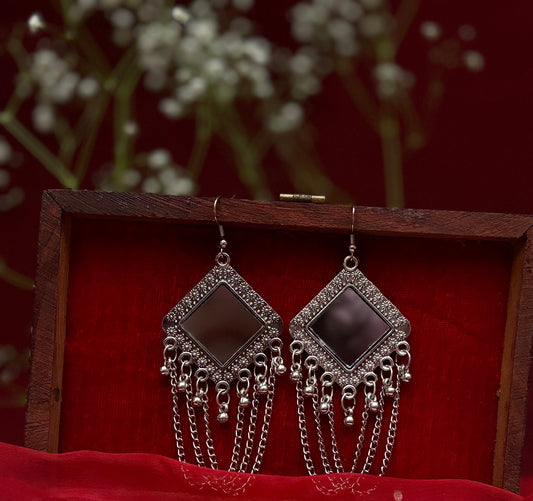 Aaina Oxidised Mirrir Earrings